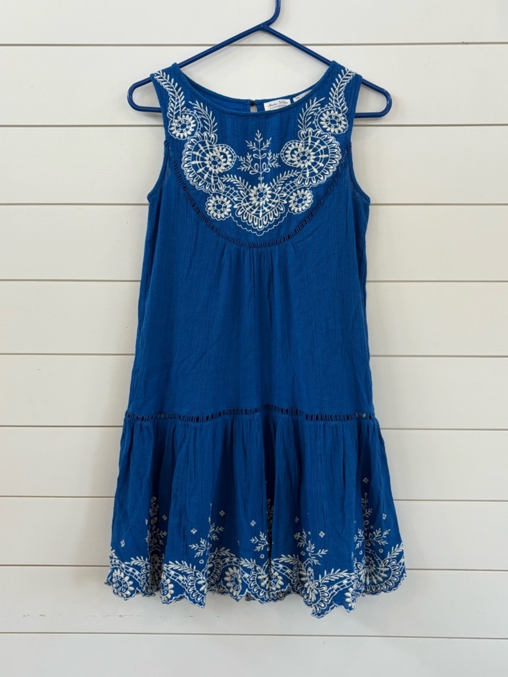 Anthropologie Blue Sleeveless Embroidered Sundress
